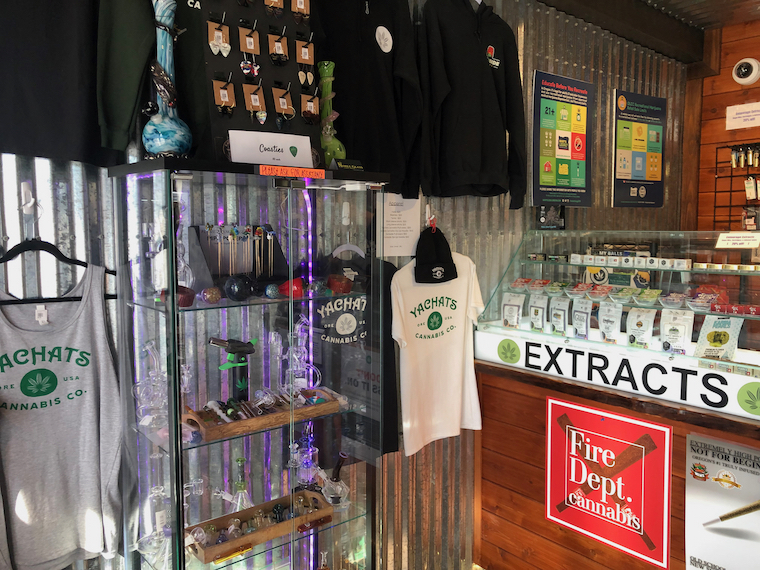 branded t shirts and extracts display 